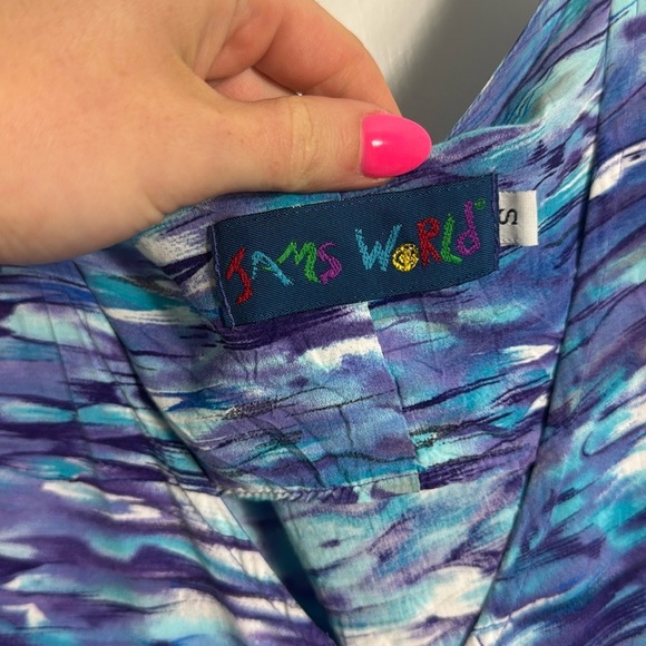 Jams World Vintage Blue Patterned Back Tie midi Dress Size Small - Picture 5 of 13